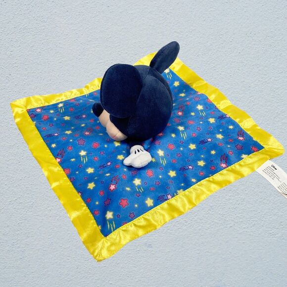 Disney Mickey Mouse Baby Lovey Plush Rattle Toy Security Blanket Blue Yellow - Picture 4 of 11